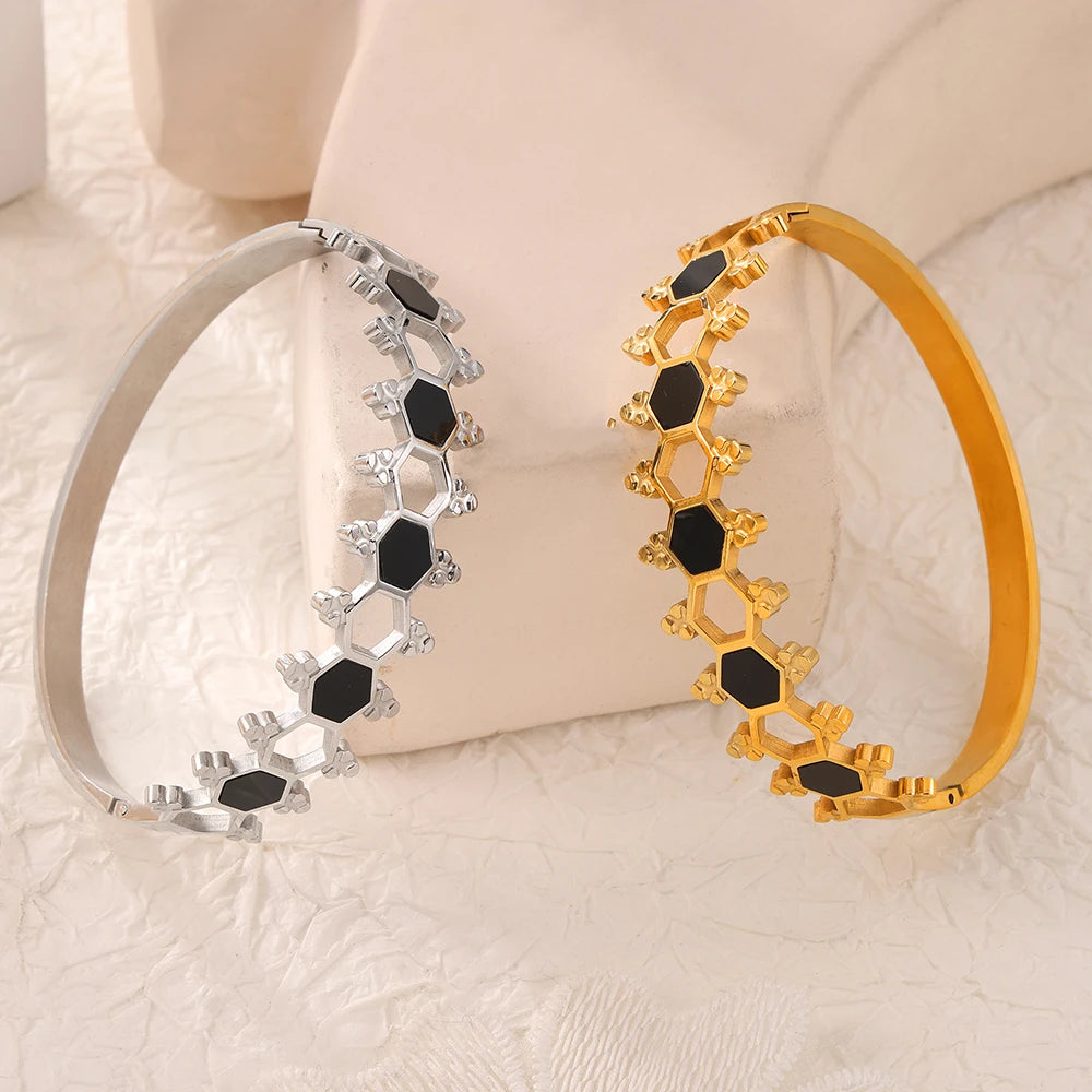 Velara - Honeycomb Gold Cuff Bracelet