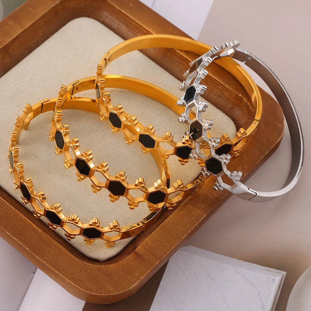 Velara - Honeycomb Gold Cuff Bracelet