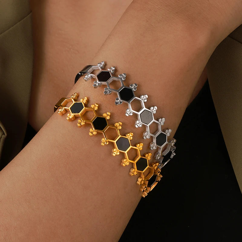 Velara - Honeycomb Gold Cuff Bracelet