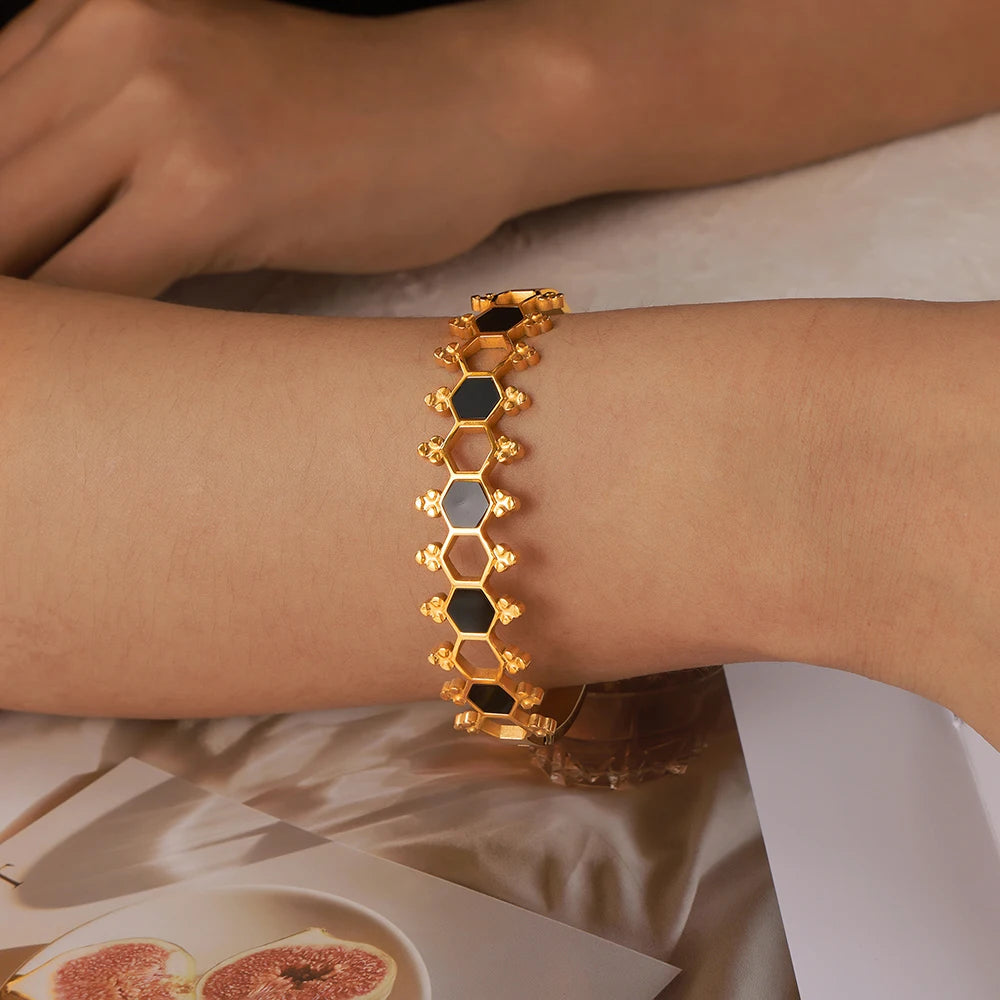 Velara - Honeycomb Gold Cuff Bracelet