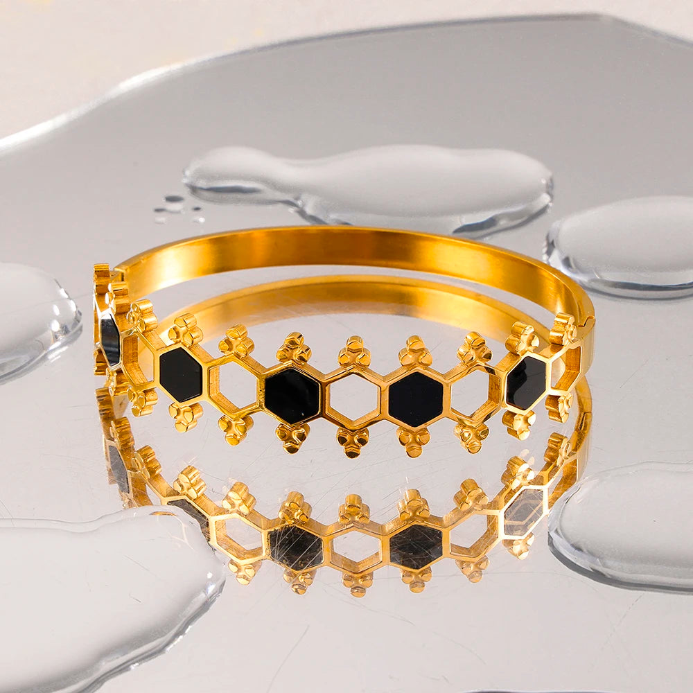 Velara - Honeycomb Gold Cuff Bracelet